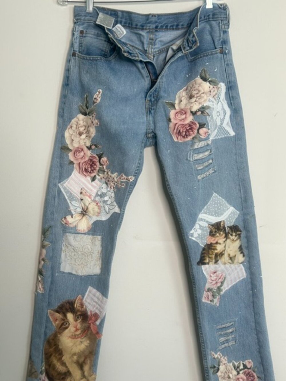 Hand Made One of a Kind Authentic Upcycled Patchwork Levi Denim W32/ L32 Jeans - Picture 9 of 16